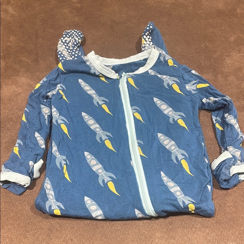 Rocket Print Blue Baby Onesie